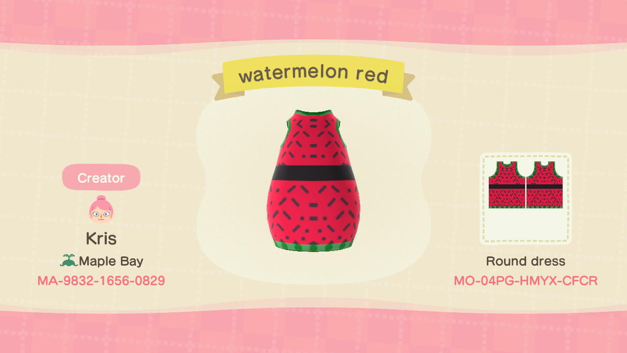 Animal Crossing Design Code: MO-04PG-HMYX-CFCR Red Watermelon Dress