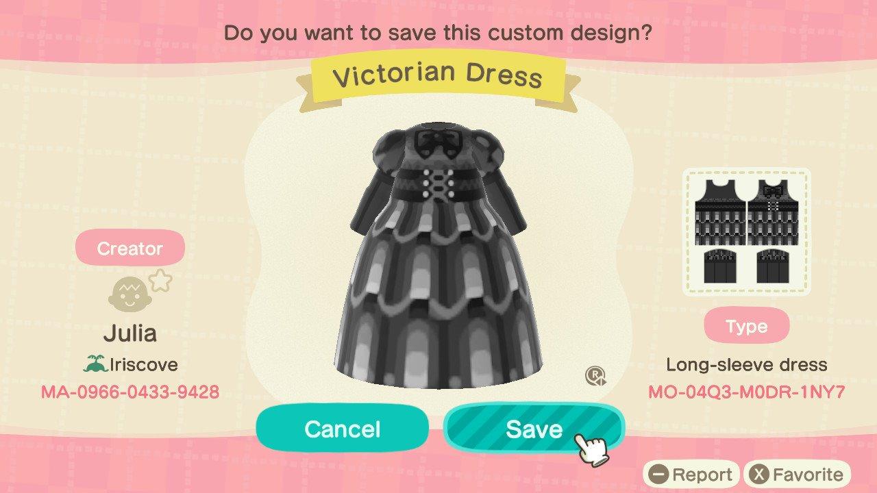 Animal Crossing Design Code: MO-04Q3-M0DR-1NY7 Victorian Dress