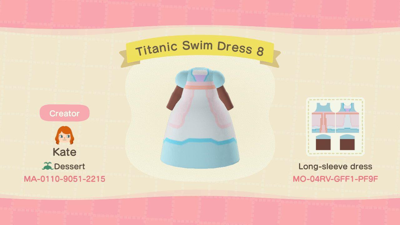 Animal Crossing Design Code: MO-04RV-GFF1-PF9F Titanic Swim Dress 8