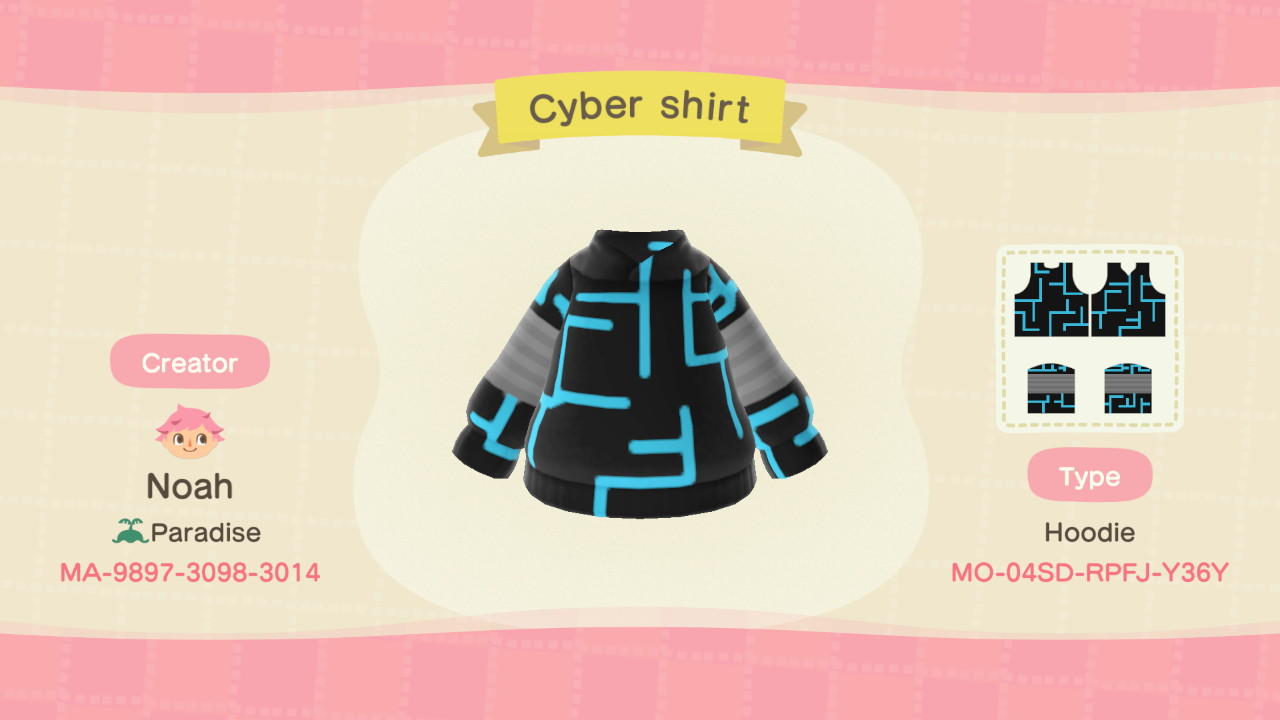 Animal Crossing Design Code: MO-04SD-RPFJ-Y36Y Cyber shirt