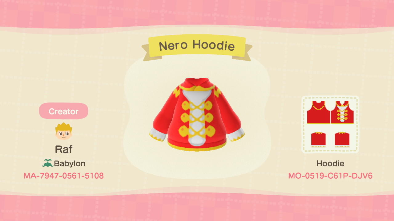Animal Crossing Design Code: MO-0519-C61P-DJV6 Nero Hoodie