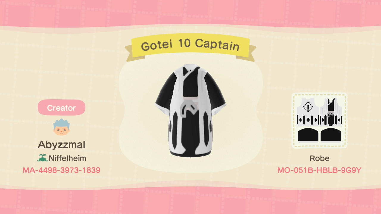 Animal Crossing Design Code: MO-051B-HBLB-9G9Y Gotei 10 Captain