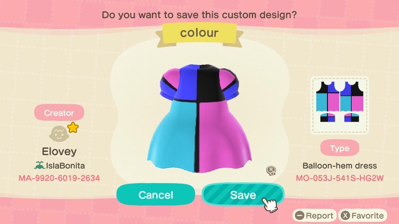 Animal Crossing Design Code: MO-053J-541S-HG2W colour
