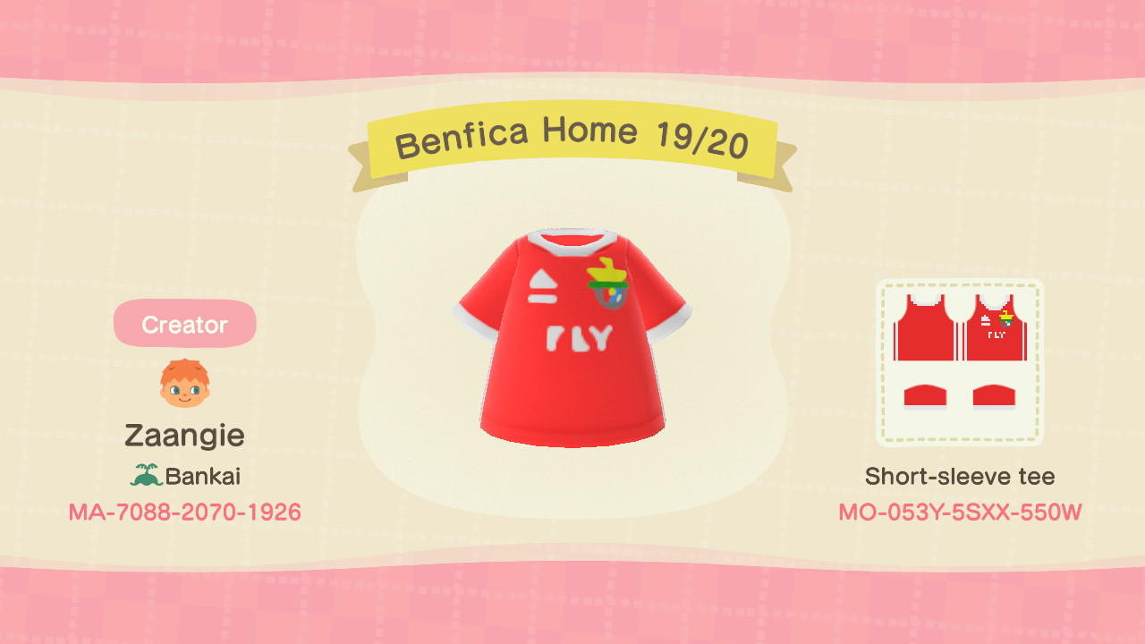 Animal Crossing Design Code: MO-053Y-5SXX-550W Benfica Home 19/20