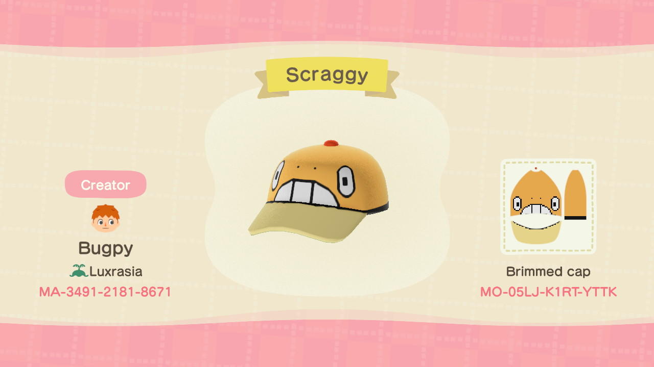 Animal Crossing Design Code: MO-05LJ-K1RT-YTTK Scraggy