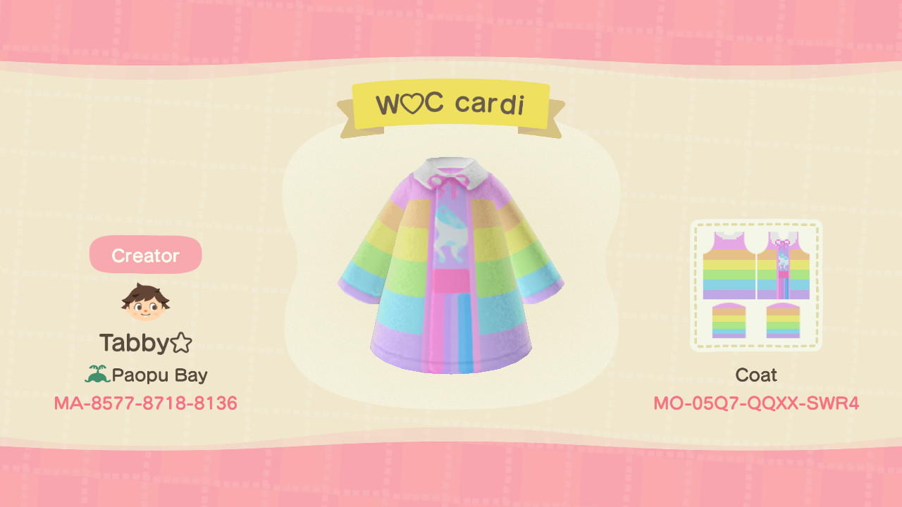 Animal Crossing Design Code: MO-05Q7-QQXX-SWR4 Wâ™¡C cardi