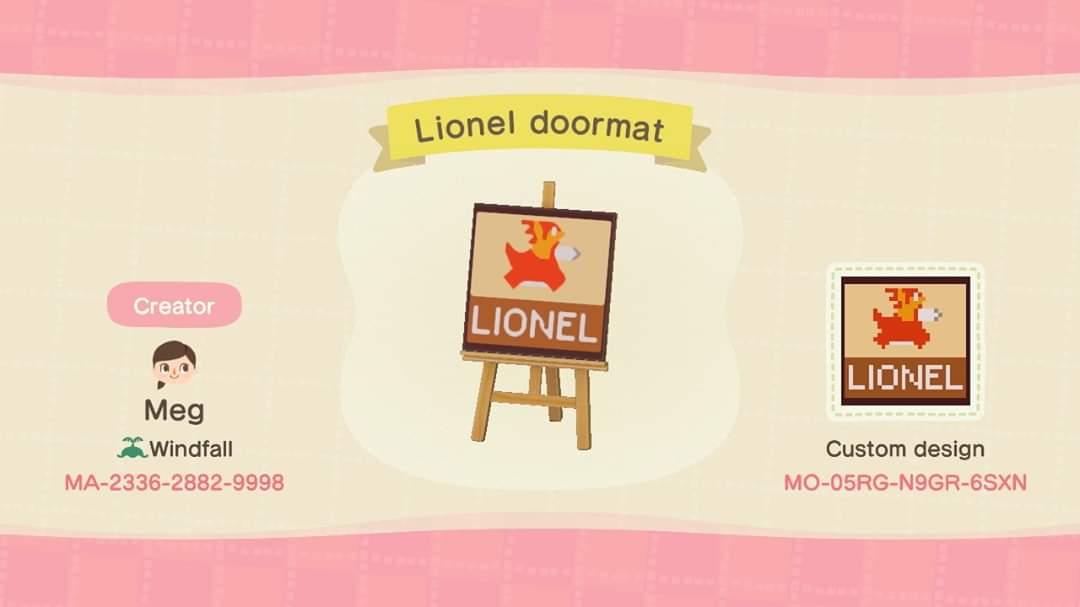 Animal Crossing Design Code: MO-05RG-N9GR-6SXN Lionel doormat