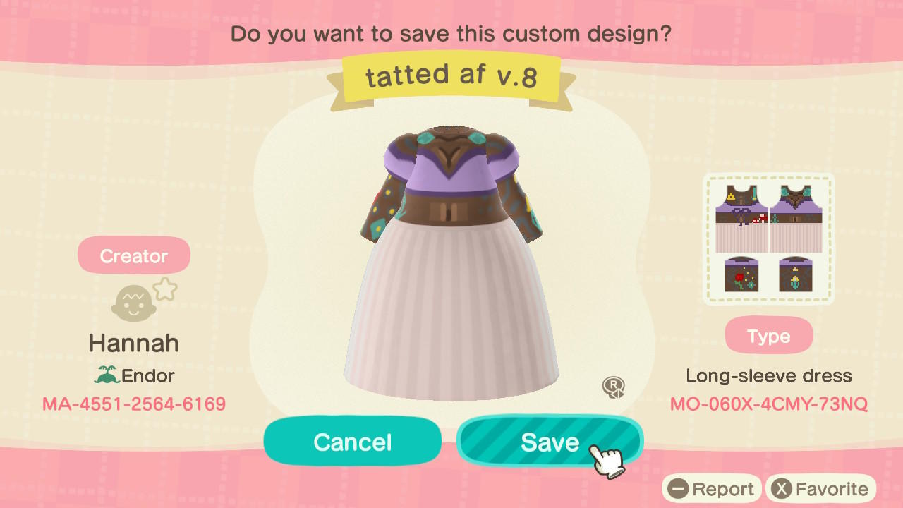 Animal Crossing Design Code: MO-060X-4CMY-73NQ Tatted AF V.8