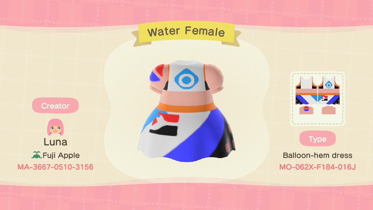 Animal Crossing Design Code: MO-062X-F184-016J Water Female