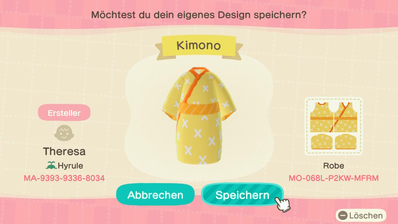 Animal Crossing Design Code: MO-068L-P2KW-MFRM Kimono