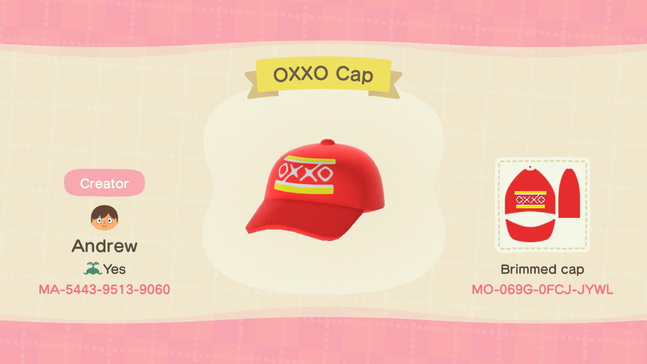 Animal Crossing Design Code: MO-069G-0FCJ-JYWL OXXO Cap