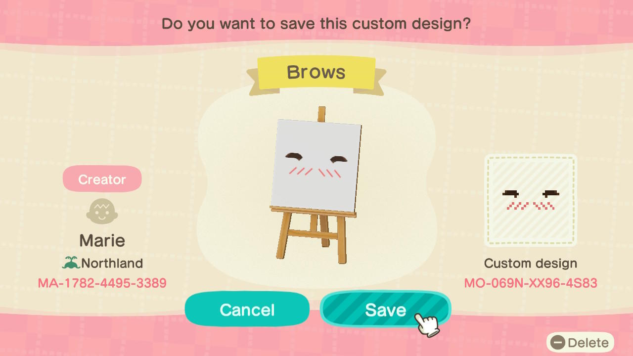 Animal Crossing Design Code: MO-069N-XX96-4S83 Brows