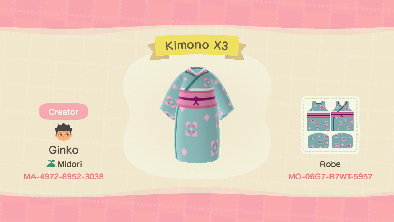 Animal Crossing Design Code: MO-06G7-R7WT-5957 Kimono X3