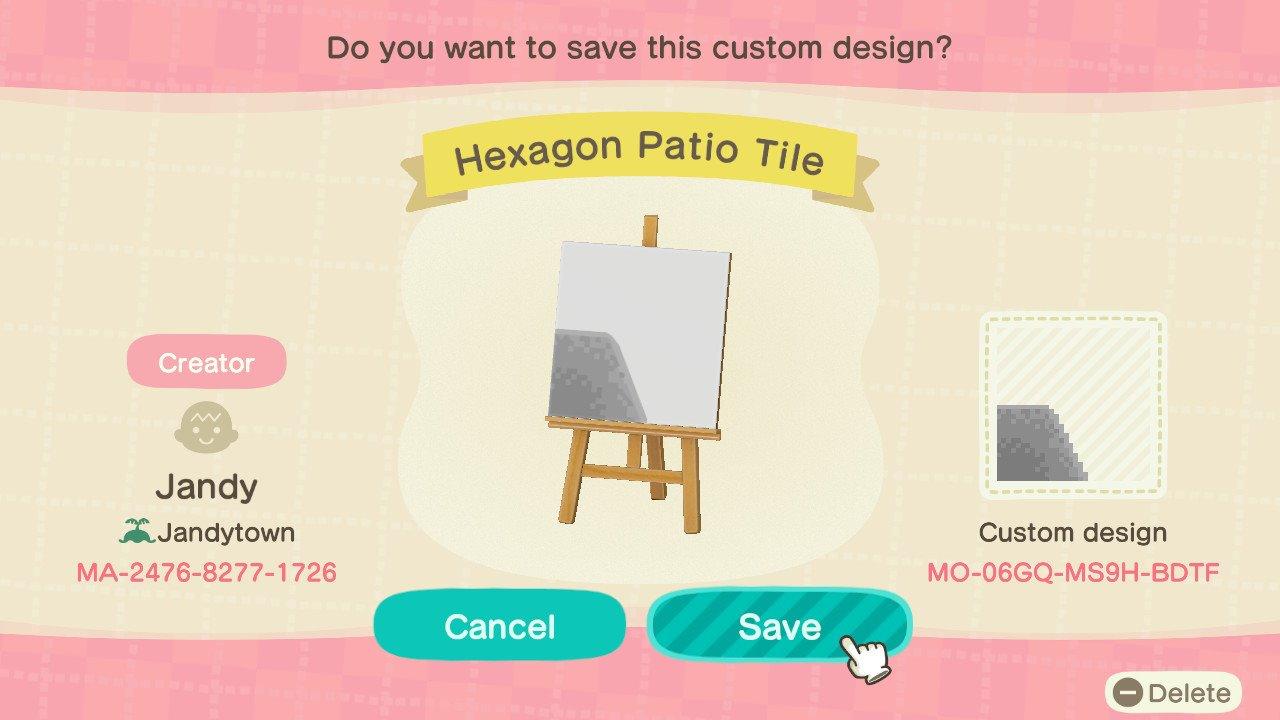 Animal Crossing Design Code: MO-06GQ-MS9H-BDTF Hexagon Patio Tile