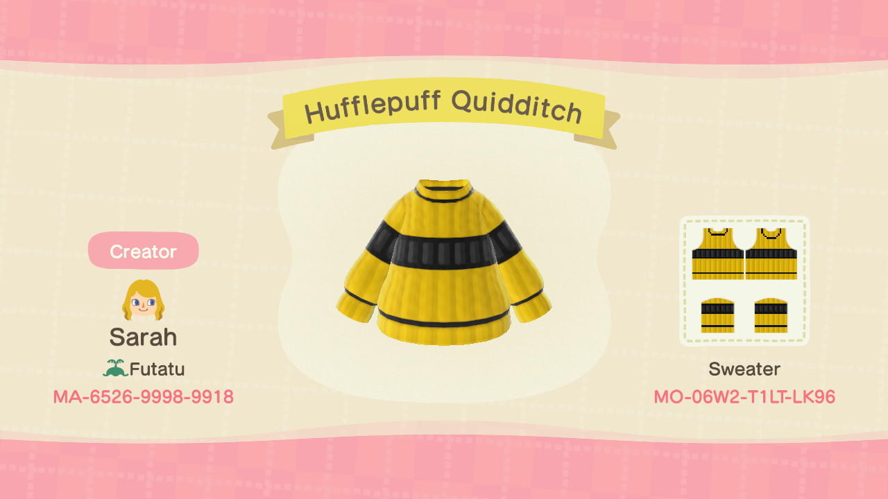 Animal Crossing Design Code: MO-06W2-T1LT-LK96 Hufflepuff Quidditch