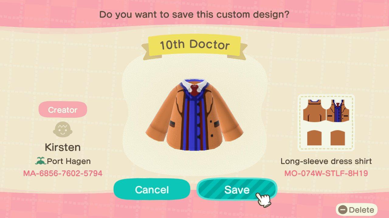 Animal Crossing Design Code: MO-074W-STLF-BH19 10th Doctor