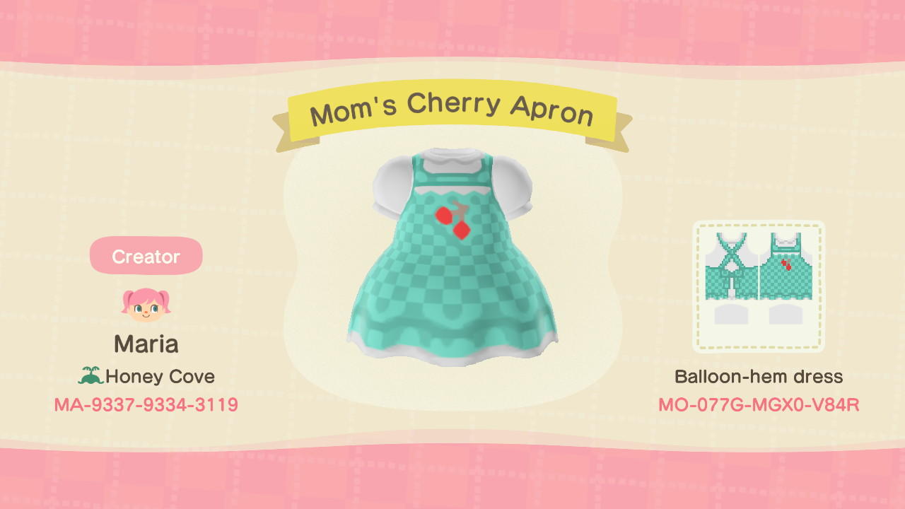 Animal Crossing Design Code: MO-077G-MGX0-V84R Mom's Cherry Apron