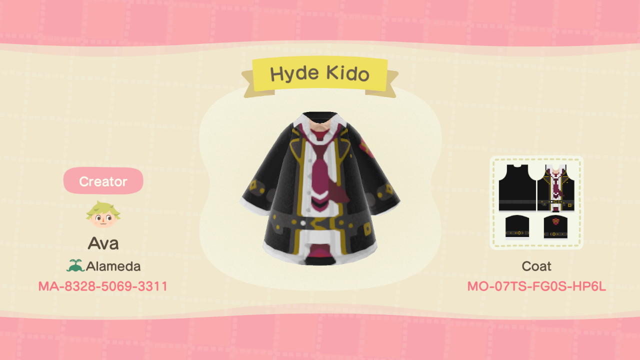 Animal Crossing Design Code: MO-07TS-FG0S-HP6L Hyde Kido
