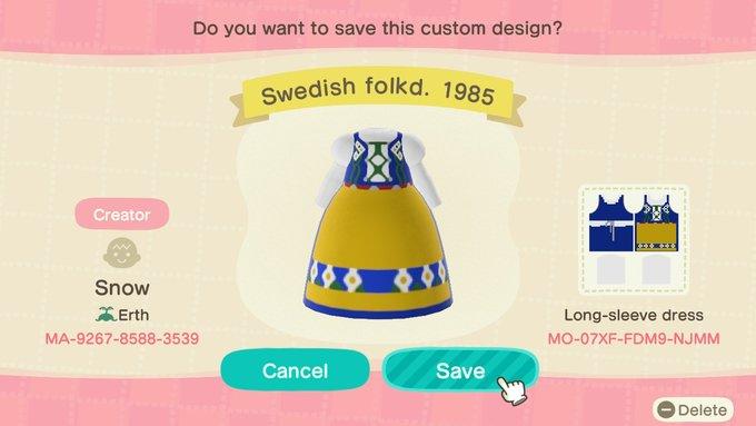 Animal Crossing Design Code: MO-07XF-FDM9-NJMM Swedish Folkdress