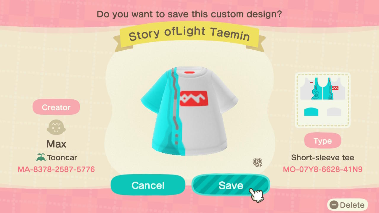 Animal Crossing Design Code: MO-07Y8-6628-41N9 SHINee Taemin SoL