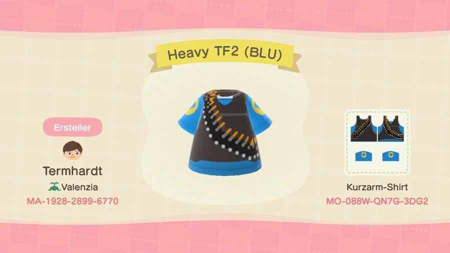 Animal Crossing Design Code: MO-088W-QN7G-3DG2 Heavy TF2 (BLU)