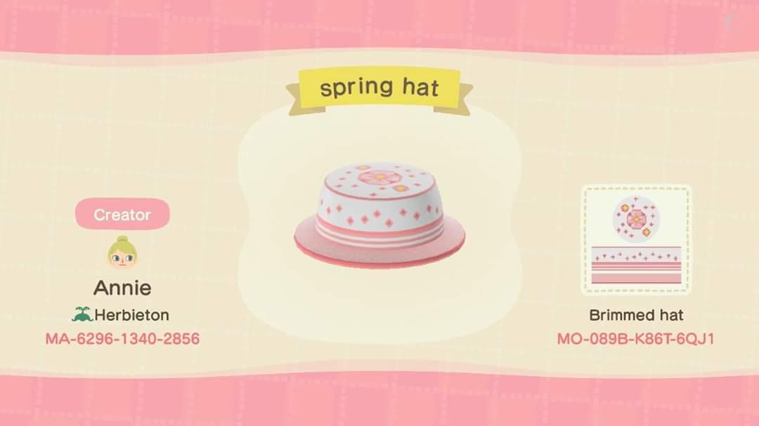 Animal Crossing Design Code: MO-089B-K86T-6QJ1 spring hat