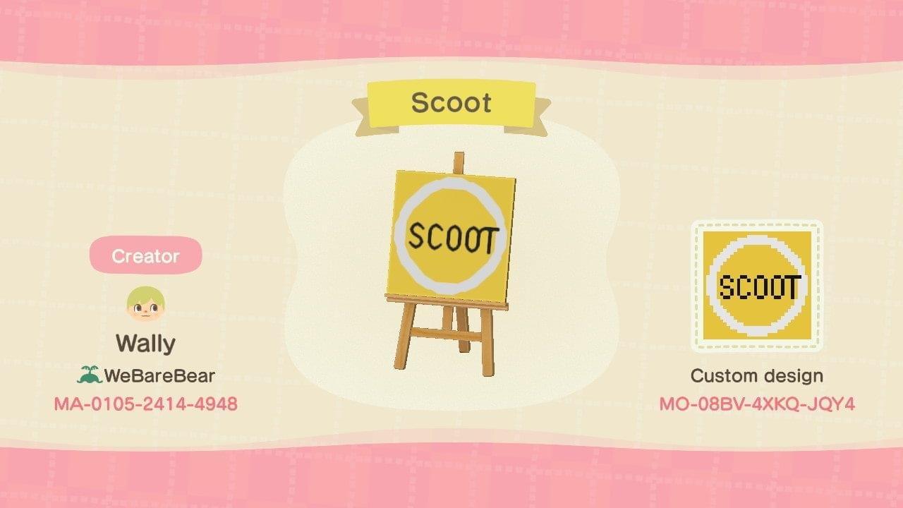 Animal Crossing Design Code: MO-08BV-4XKQ-JQY4 SCOOT