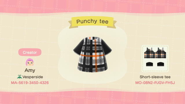 Animal Crossing Design Code: MO-08N2-PJGV-FH5J Punchy’s Tee