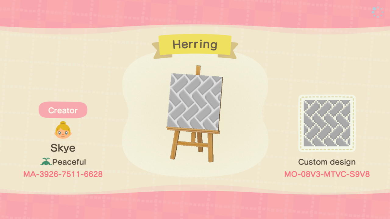 Animal Crossing Design Code: MO-08V3-MTVC-S9V8 Herringbone path