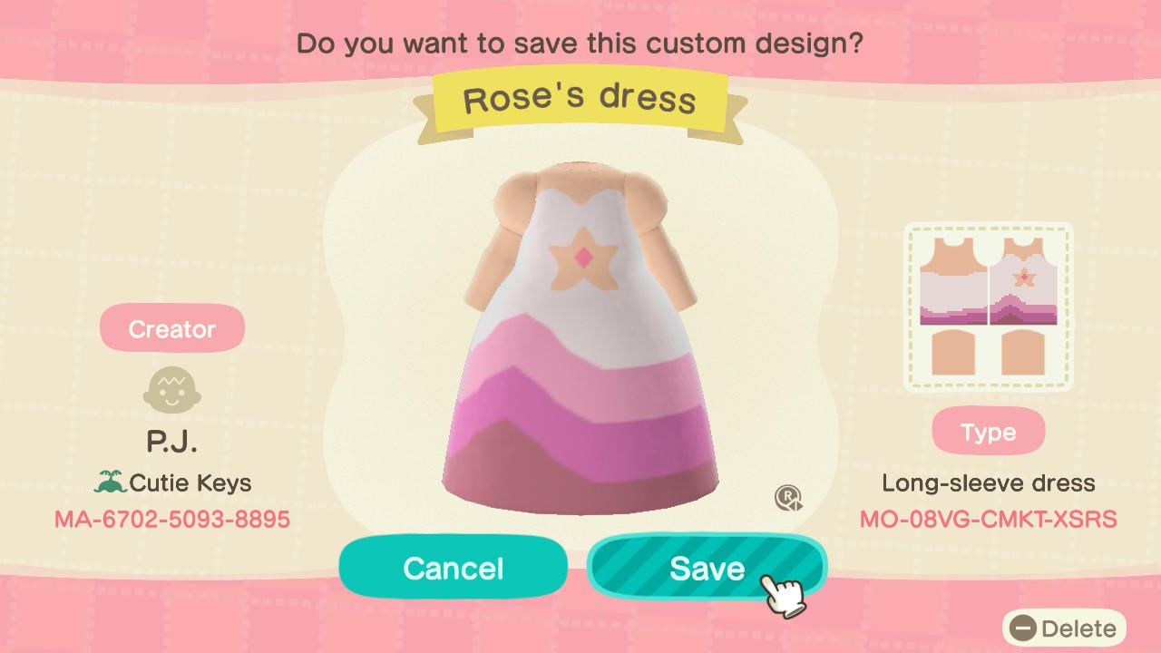 Animal Crossing Design Code: MO-08VG-CMKT-XSRS MA 4 diff skin tones