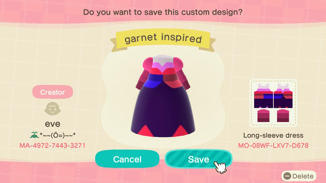 Animal Crossing Design Code: MO-08WF-LXV7-D678 garnet inspired