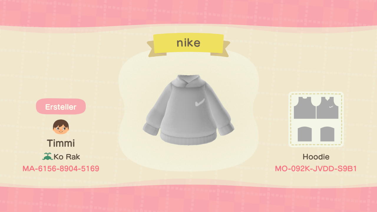 Animal Crossing Design Code: MO-092K-JVDD-S9B1 Simple Nike Hoodie