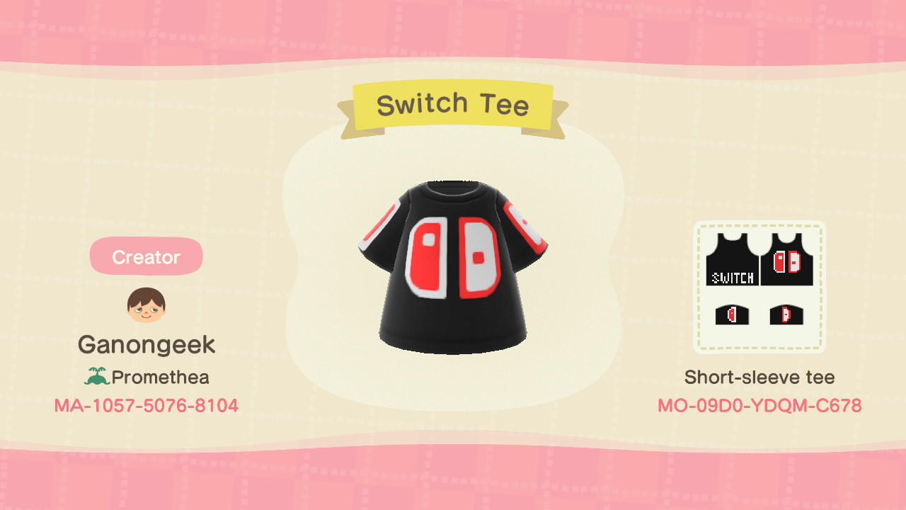 Animal Crossing Design Code: MO-09D0-YDQM-C678 Switch Tee