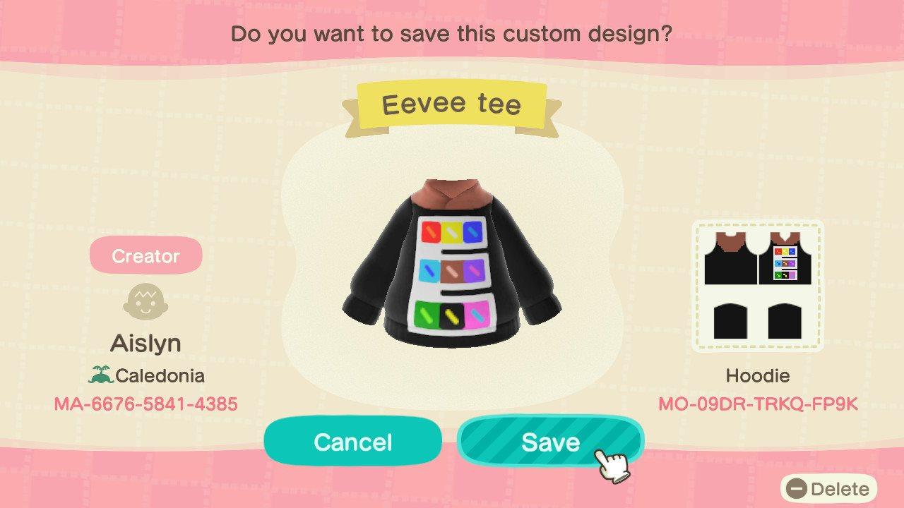 Animal Crossing Design Code: MO-09DR-TRKQ-FP9K Eevee hoodie