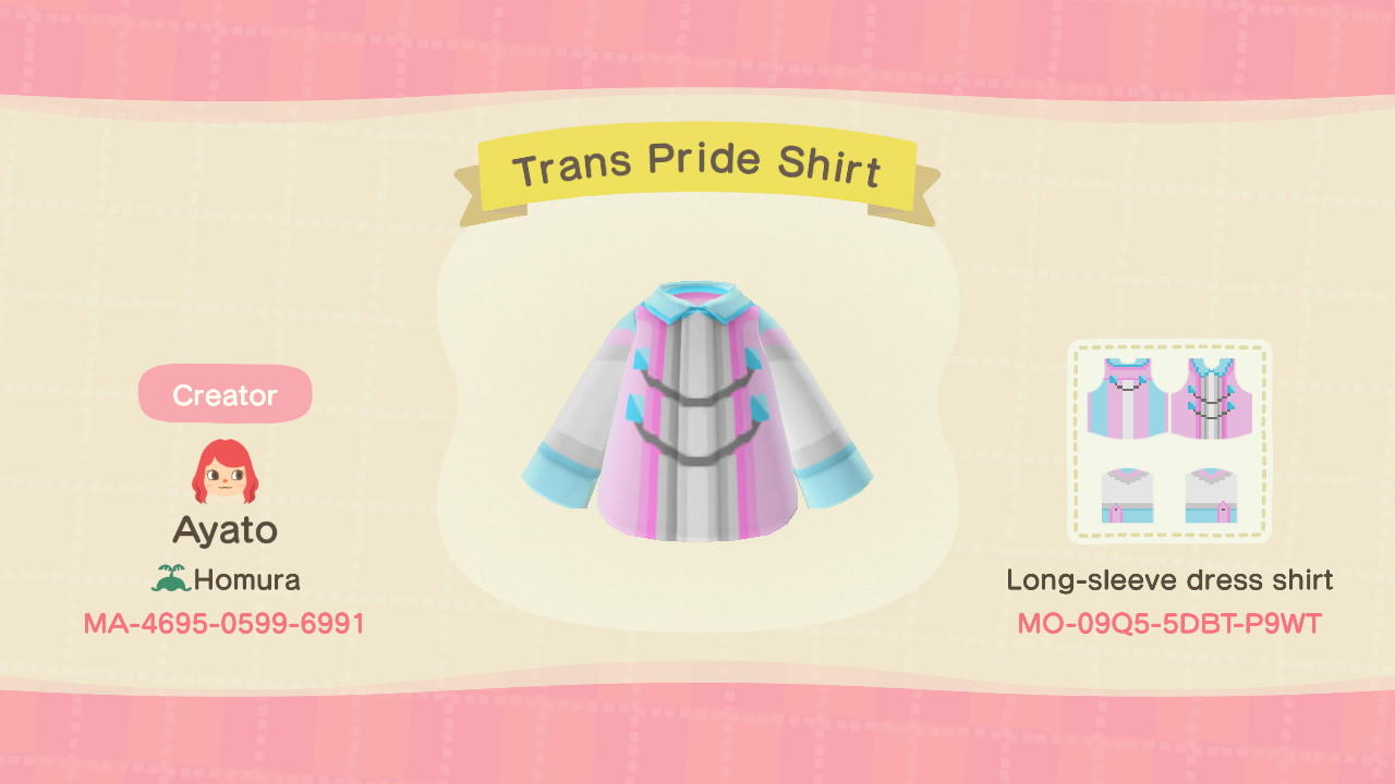 Animal Crossing Design Code: MO-09Q5-5DBT-P9WT Trans Pride Shirt
