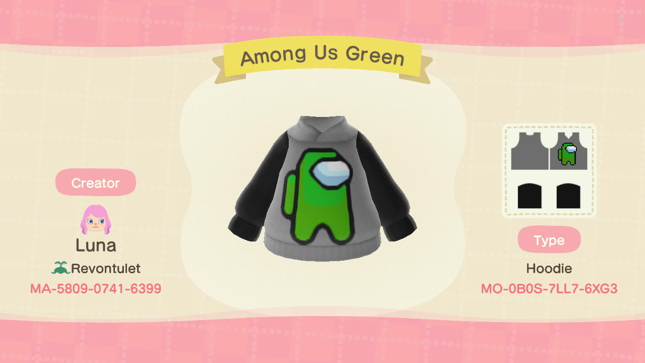 Animal Crossing Design Code: MO-0B0S-7LL7-6XG3 Among Us Green
