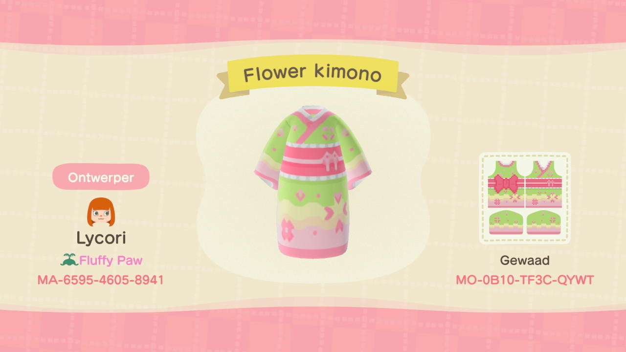 Animal Crossing Design Code: MO-0B10-TF3C-QYWT Flower kimono