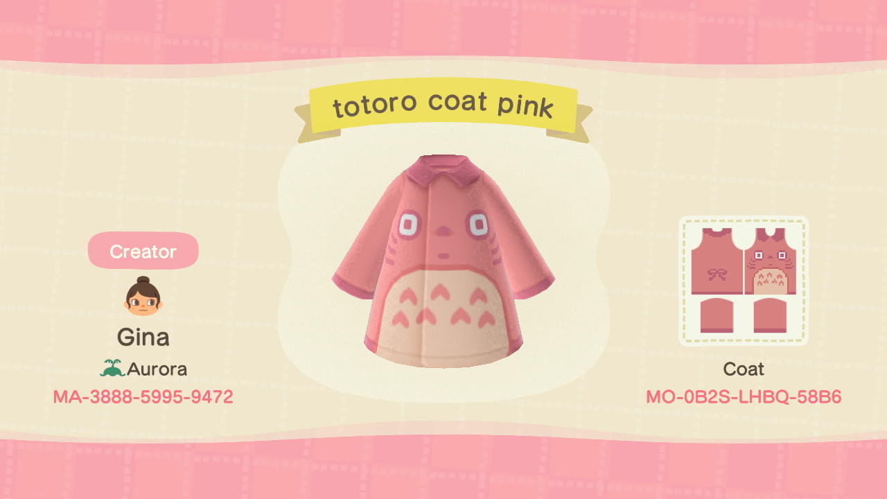 Animal Crossing Design Code: MO-0B2S-LHBQ-58B6 Totoro Coat Pink