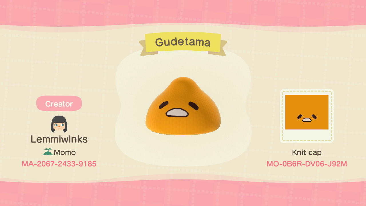 Animal Crossing Design Code: MO-0B6R-DV06-J92M Gudetama