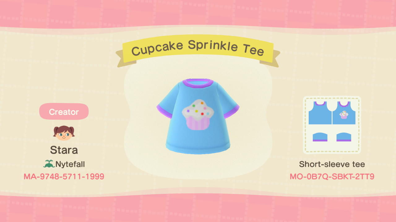 Animal Crossing Design Code: MO-0B7Q-SBKT-2TT9 Cupcake Sprinkle Tee