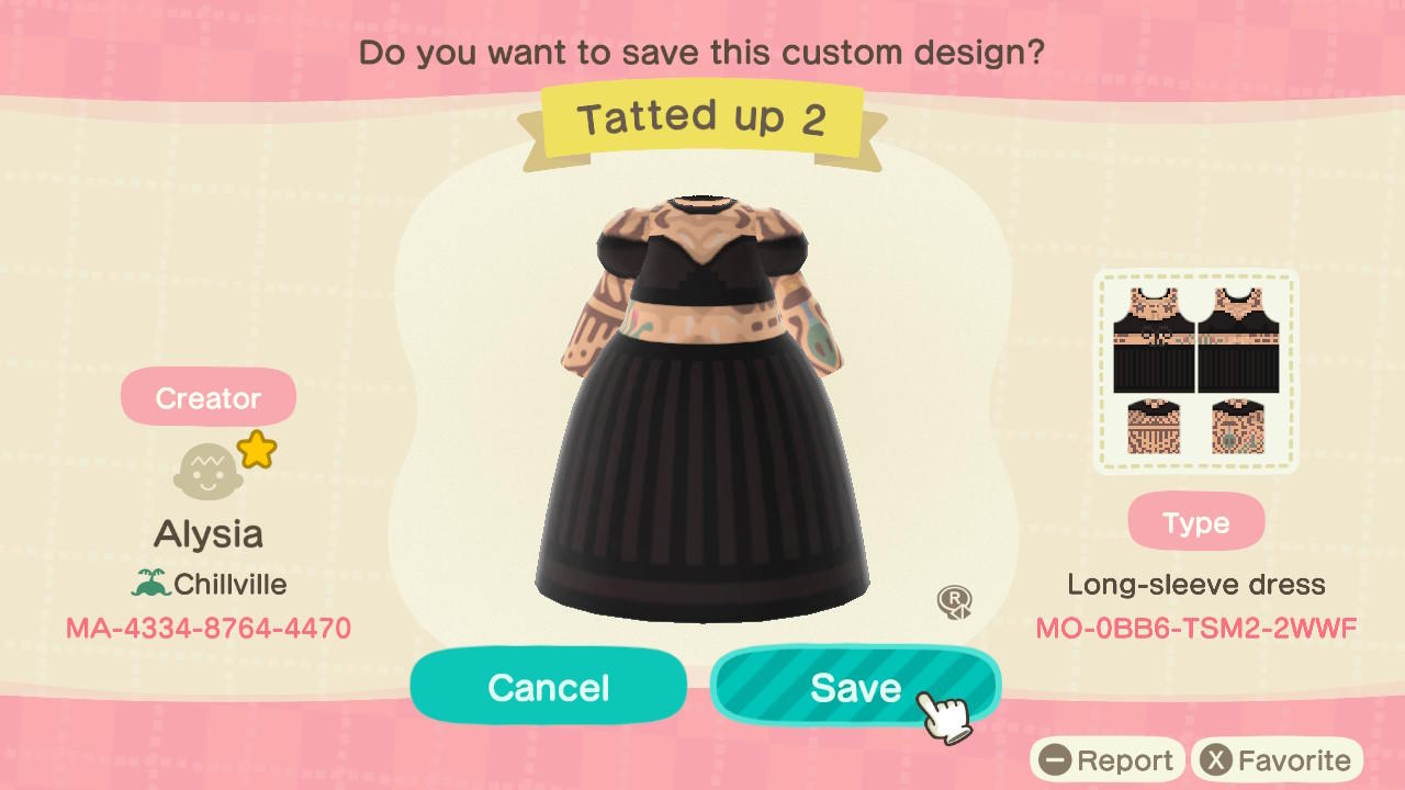 Animal Crossing Design Code: MO-0BB6-TSM2-2WWF Tatted Up 2