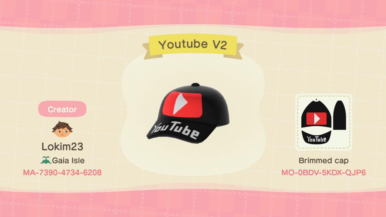 Animal Crossing Design Code: MO-0BDV-5KDX-QJP6 Youtube Cap V2