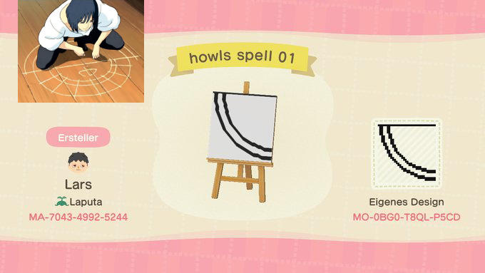 Animal Crossing Design Code: MO-0BG0-T8QL-P5CD Ghibli Howls spell 1