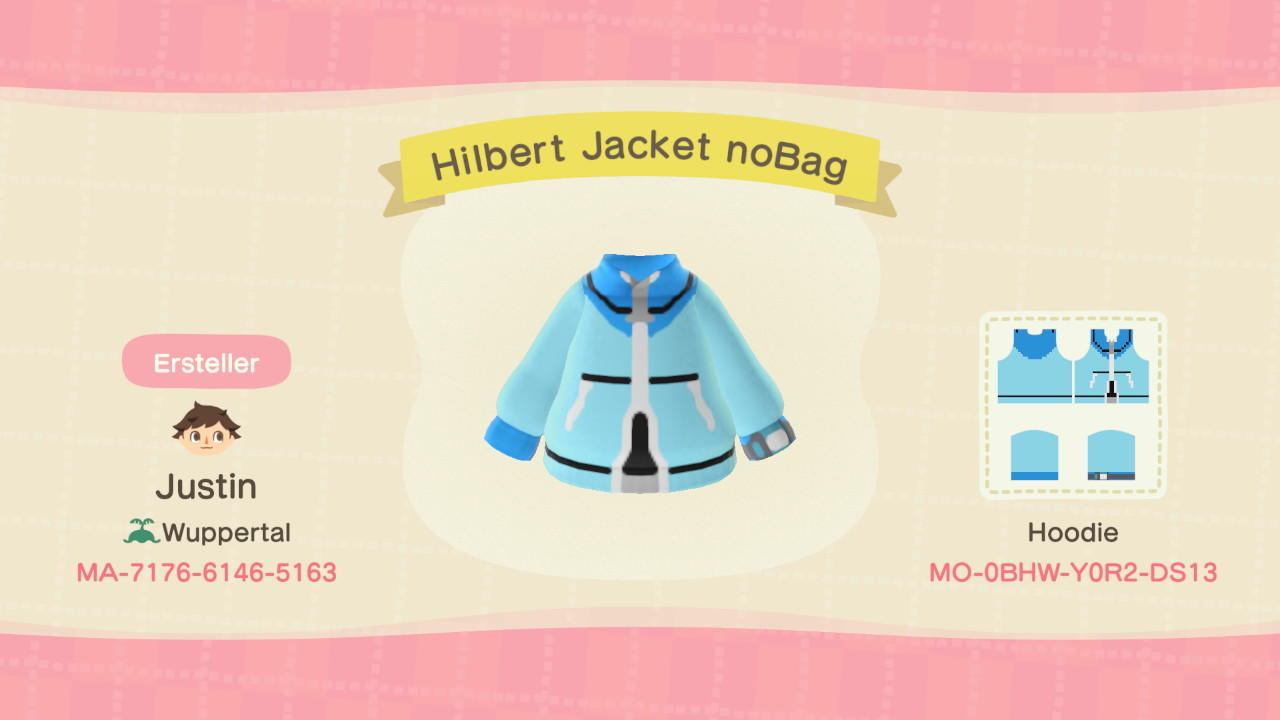 Animal Crossing Design Code: MO-0BHW-Y0R2-DS13 Hilbert Jacket PKMN