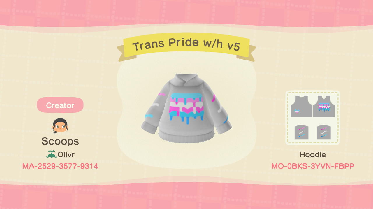 Animal Crossing Design Code: MO-0BKS-3YVN-FBPP Trans Pride w/h v5