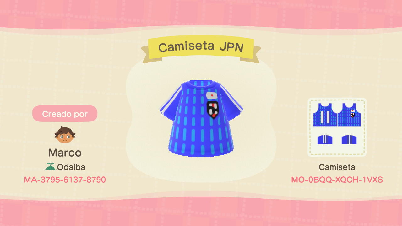 Animal Crossing Design Code: MO-0BQQ-ZQCH-1VXS Japan Football Shirt