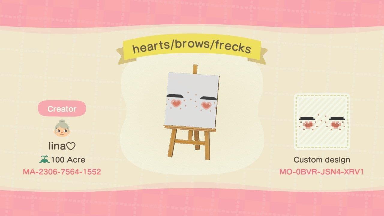 Animal Crossing Design Code: MO-0BVR-JSN4-XRV1 hearts/brows/frecks