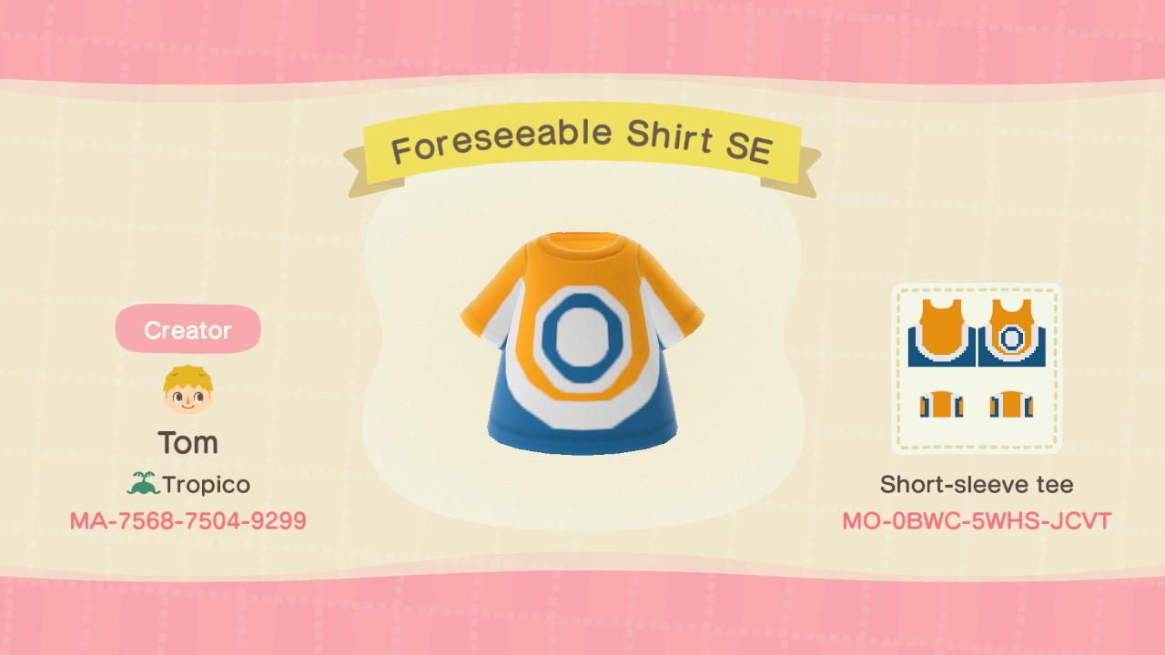 Animal Crossing Design Code: MO-0BWC-5WHS-JCVT Foreseeable Shirt SE