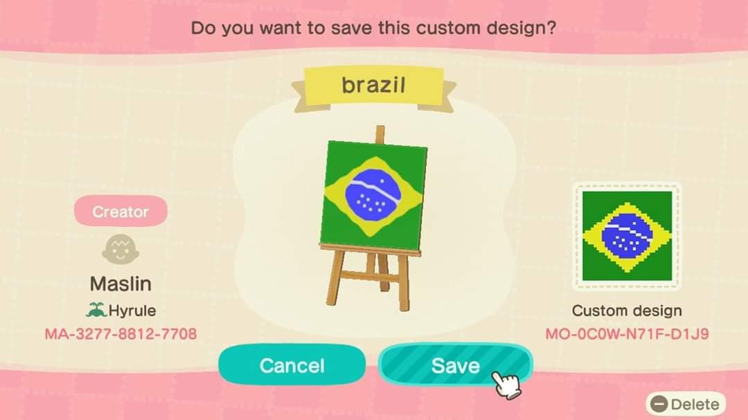 Animal Crossing Design Code: MO-0C0W-N71F-D1J9 Brazilian flag