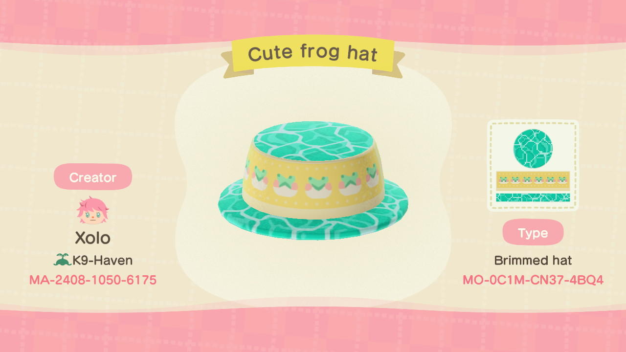 Animal Crossing Design Code: MO-0C1M-CN37-4BQ4 Cute frog hat